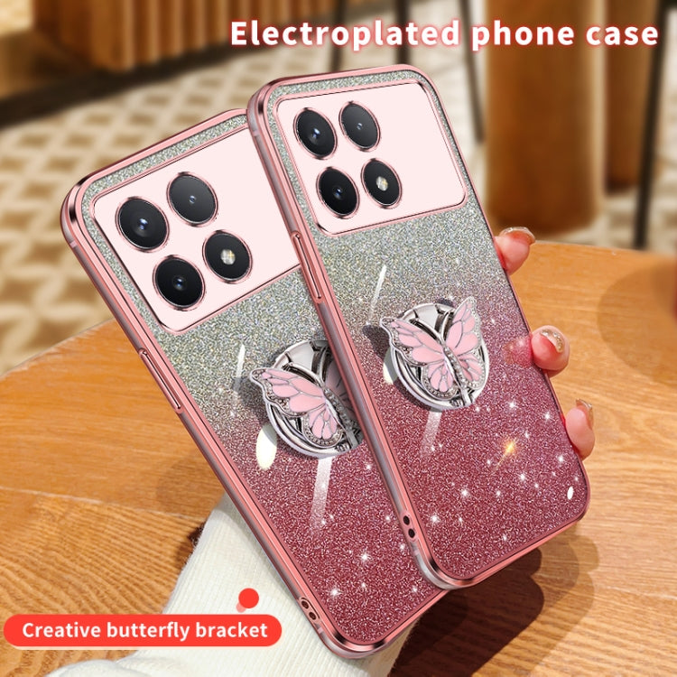 For Redmi K70 / K70 Pro Plated Gradient Glitter Butterfly Holder TPU Phone Case(Silver) by buy2fix