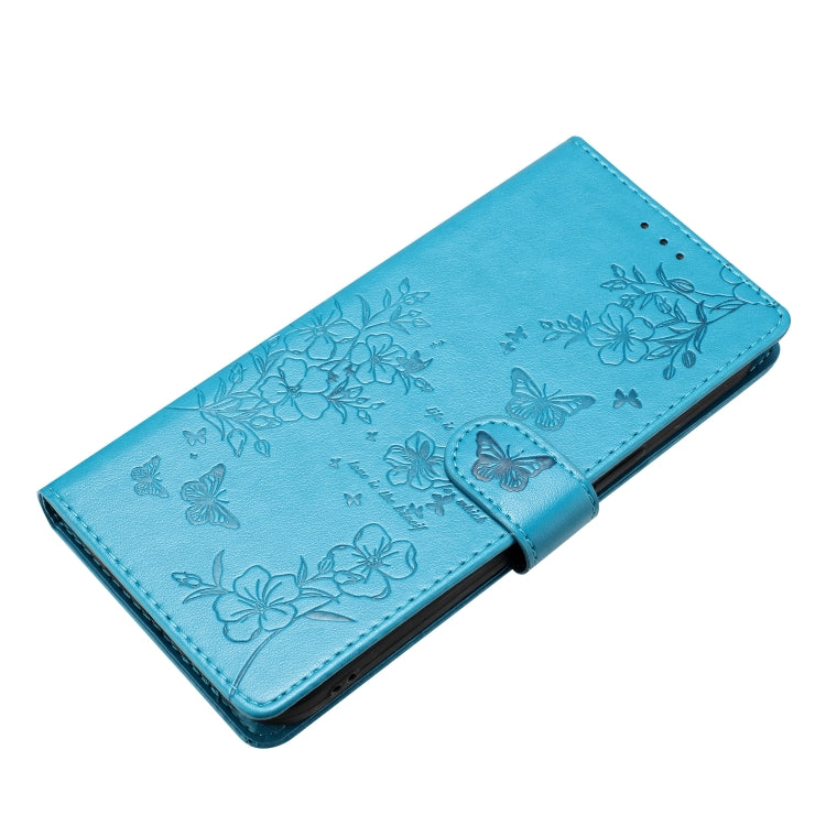 For iPhone 16 Butterflies and Flowers Leather Phone Case(Blue) - iPhone 16 Cases by buy2fix | Online Shopping UK | buy2fix