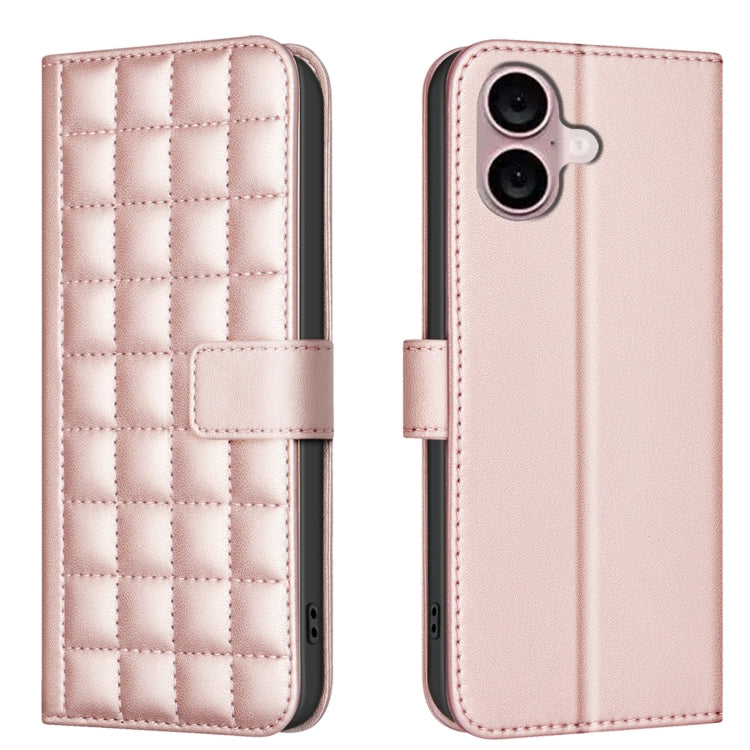 For iPhone 16 Plus Square Texture Leather Phone Case(Rose Gold) - iPhone 16 Plus Cases by buy2fix | Online Shopping UK | buy2fix