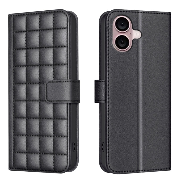 For iPhone 16 Plus Square Texture Leather Phone Case(Black) - iPhone 16 Plus Cases by buy2fix | Online Shopping UK | buy2fix