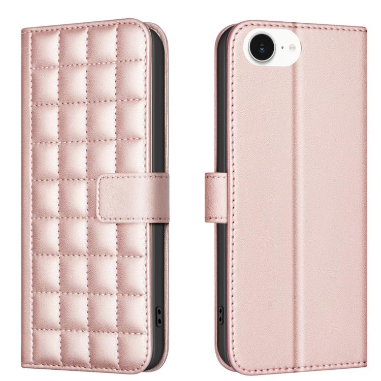 For iPhone 16e Square Texture Leather Phone Case(Rose Gold) by buy2fix