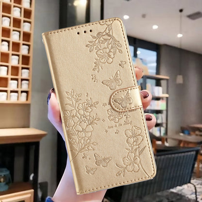 For Google Pixel 9 Pro XL Butterflies and Flowers Leather Phone Case(Gold) - Google Cases by buy2fix | Online Shopping UK | buy2fix