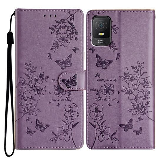 For TCL 403 Butterflies and Flowers Leather Phone Case(Purple)