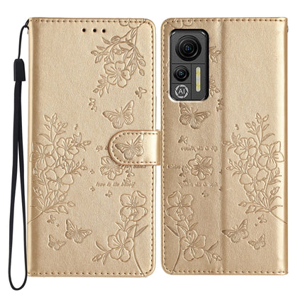 For Ulefone Note 14 Butterflies and Flowers Leather Phone Case(Gold) by buy2fix