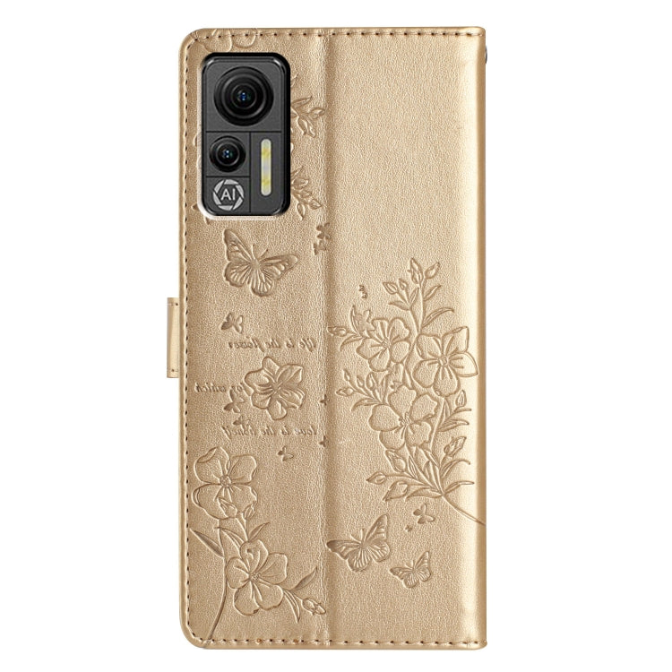 For Ulefone Note 14 Butterflies and Flowers Leather Phone Case(Gold) by buy2fix
