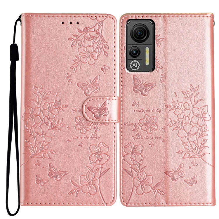 For Ulefone Note 14 Butterflies and Flowers Leather Phone Case(Rose Gold) by buy2fix