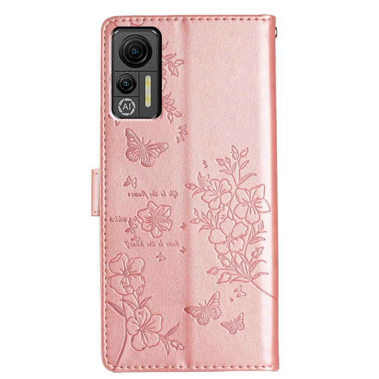 For Ulefone Note 14 Butterflies and Flowers Leather Phone Case(Rose Gold) by buy2fix