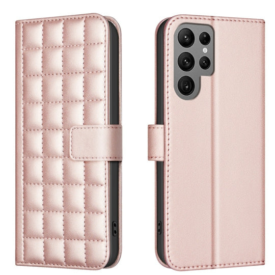 For Samsung Galaxy S25 Ultra 5G Square Texture Leather Phone Case(Rose Gold)