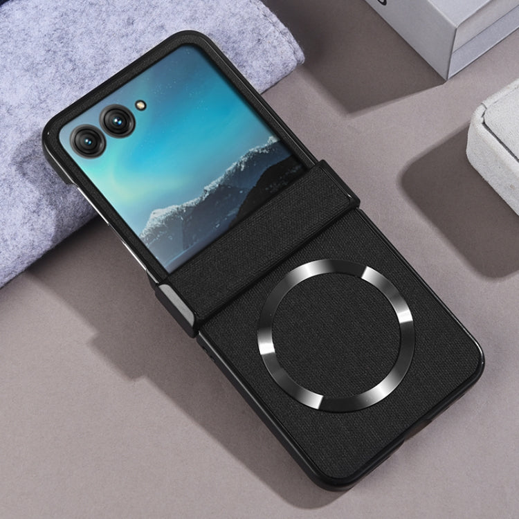 For Motorola Razr 50 Three-stage Folding Magsafe Cloth Texture Phone Case(Black) by buy2fix