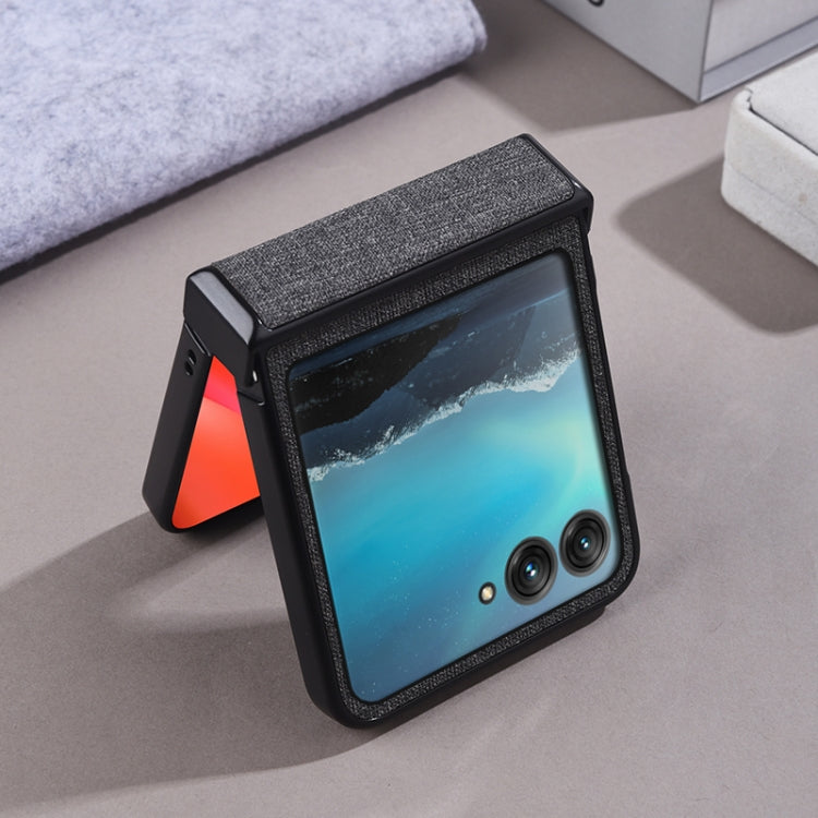 For Motorola Razr 50 Three-stage Folding Magsafe Cloth Texture Phone Case(Black) by buy2fix
