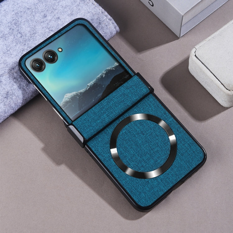 For Motorola Razr 50 Three-stage Folding Magsafe Cloth Texture Phone Case(Dark Green) by buy2fix