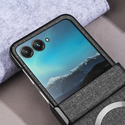 For Motorola Razr 50 Three-stage Folding Magsafe Cloth Texture Phone Case(Dark Green) by buy2fix