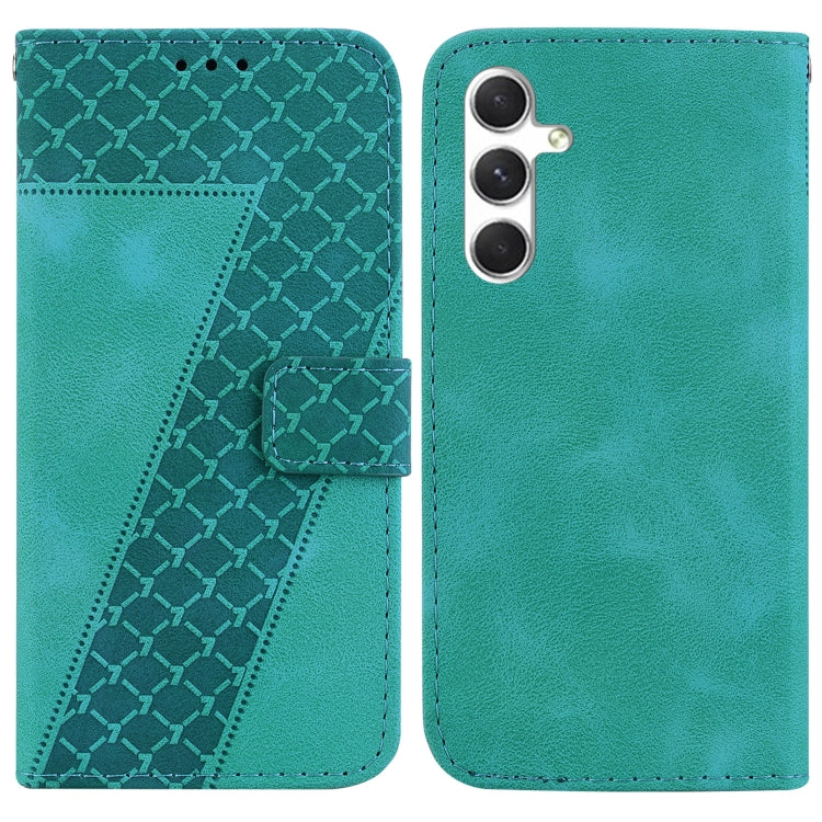 For Samsung Galaxy S25 5G Seven-shaped Embossed Leather Phone Case(Green) by buy2fix