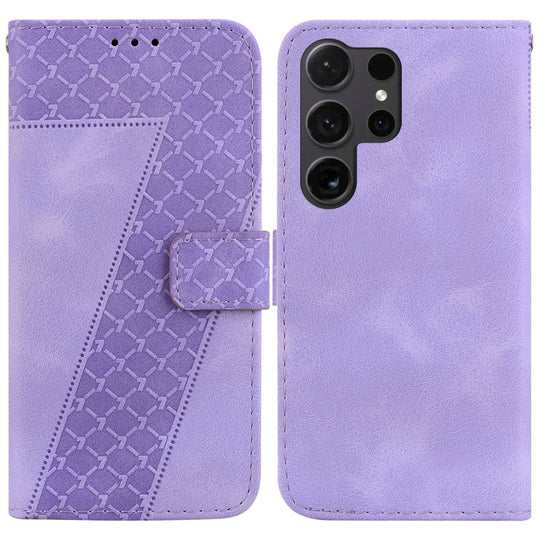 For Samsung Galaxy S25 Ultra 5G Seven-shaped Embossed Leather Phone Case(Purple)