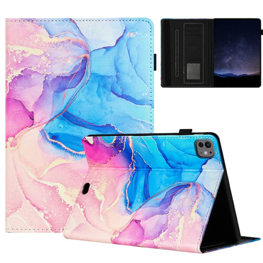 For iPad Air 11 2026 / 2025 / 2024 Marble Litchi Leather Smart Tablet Case(Pink Blue)