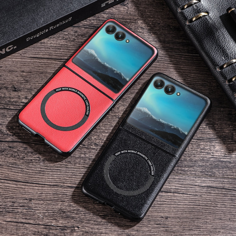 For Motorola Razr 50 Folding PU MagSafe Magnetic Phone Case(Black) by buy2fix