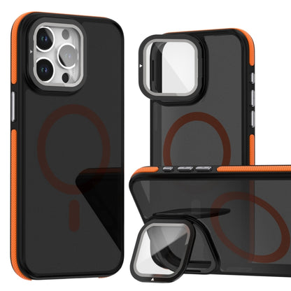 For iPhone 15 Pro Max Magsafe Dual-Color Skin Feel Lens Film Phone Case with Lens Fold Holder(Orange) - iPhone 15 Pro Max Cases by buy2fix | Online Shopping UK | buy2fix