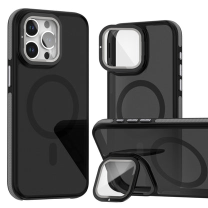 For iPhone 13 Pro Max Magsafe Dual-Color Skin Feel Lens Film Phone Case with Lens Fold Holder(Gray) - iPhone 13 Pro Max Cases by buy2fix | Online Shopping UK | buy2fix