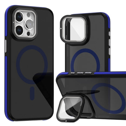 For iPhone 13 Pro Max Magsafe Dual-Color Skin Feel Lens Film Phone Case with Lens Fold Holder(Blue) - More iPhone Cases by buy2fix | Online Shopping UK | buy2fix