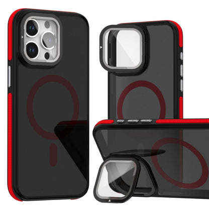 For iPhone 12 Pro Max Magsafe Dual-Color Skin Feel Lens Film Phone Case with Lens Fold Holder(Red) - More iPhone Cases by buy2fix | Online Shopping UK | buy2fix