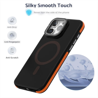 For iPhone 15 Plus Magsafe Dual-Color Skin Feel Lens Film Phone Case with Lens Fold Holder(Black) - iPhone 15 Plus Cases by buy2fix | Online Shopping UK | buy2fix