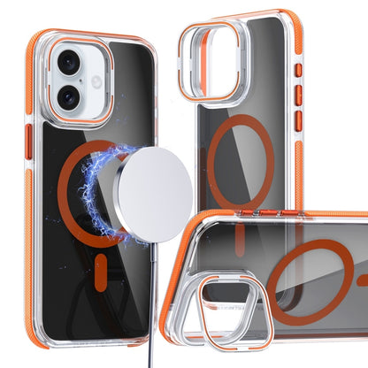 For iPhone 16 Plus Magsafe Dual-Color Transparent Black Lens Holder Phone Case(Orange) - iPhone 16 Plus Cases by buy2fix | Online Shopping UK | buy2fix