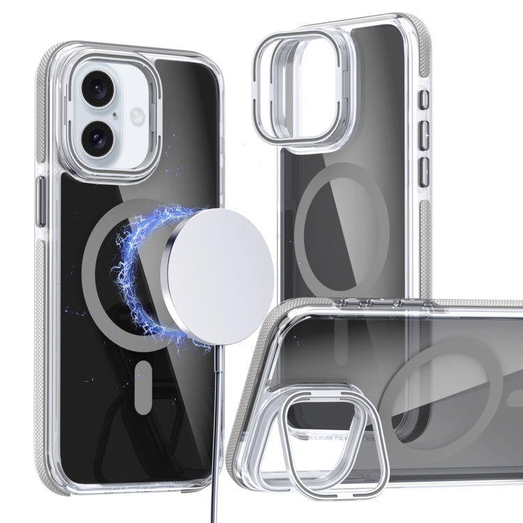 For iPhone 16 Plus Magsafe Dual-Color Transparent Black Lens Holder Phone Case(Gray) - iPhone 16 Plus Cases by buy2fix | Online Shopping UK | buy2fix