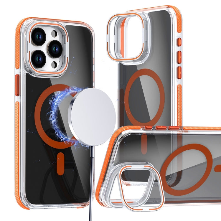 For iPhone 14 Pro Magsafe Dual-Color Transparent Black Lens Holder Phone Case(Orange) - iPhone 14 Pro Cases by buy2fix | Online Shopping UK | buy2fix