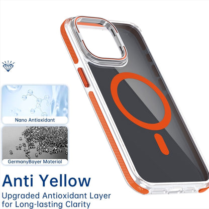 For iPhone 16 Plus Magsafe Dual-Color Transparent Black Lens Holder Phone Case(White) - iPhone 16 Plus Cases by buy2fix | Online Shopping UK | buy2fix