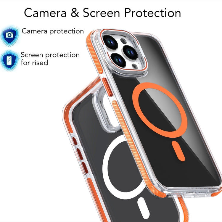 For iPhone 16 Pro Magsafe Dual-Color Transparent Black Lens Holder Phone Case(Orange) - iPhone 16 Pro Cases by buy2fix | Online Shopping UK | buy2fix