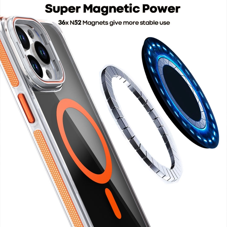 For iPhone 16 Plus Magsafe Dual-Color Transparent Black Lens Holder Phone Case(Orange) - iPhone 16 Plus Cases by buy2fix | Online Shopping UK | buy2fix