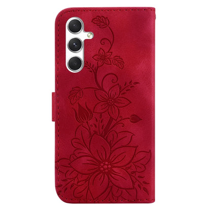 For Samsung Galaxy S25 5G Lily Embossed Leather Phone Case(Red) - Galaxy S25 5G Cases by buy2fix | Online Shopping UK | buy2fix