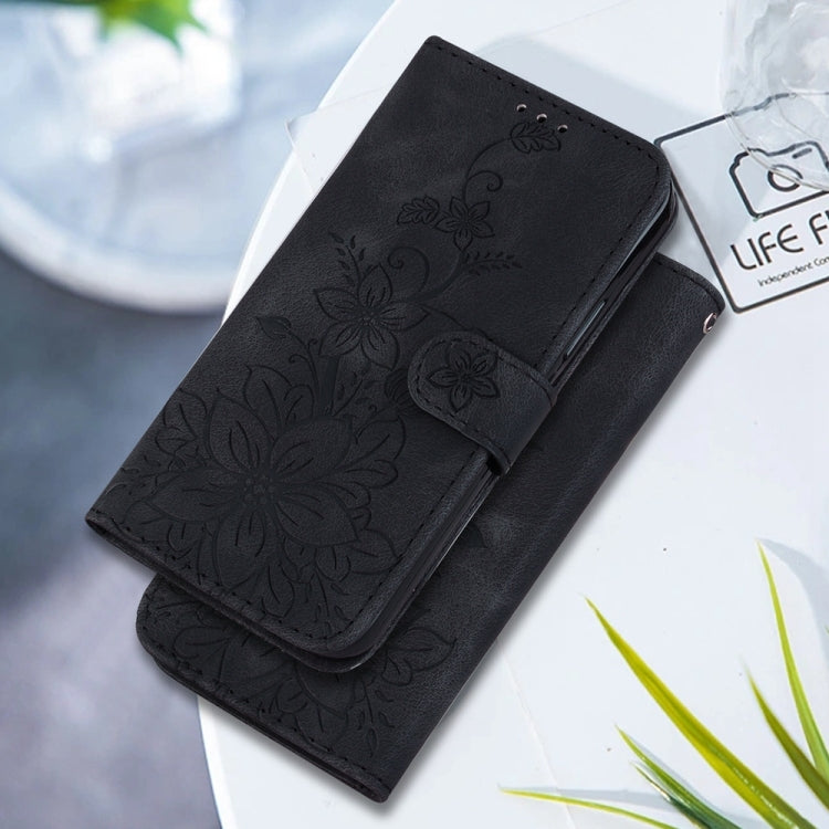 For Samsung Galaxy S25 5G Lily Embossed Leather Phone Case(Black) - Galaxy S25 5G Cases by buy2fix | Online Shopping UK | buy2fix