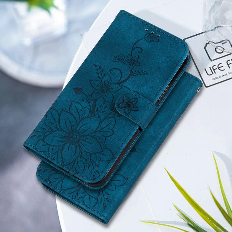 For Samsung Galaxy S25+ 5G Lily Embossed Leather Phone Case(Dark Blue) by buy2fix