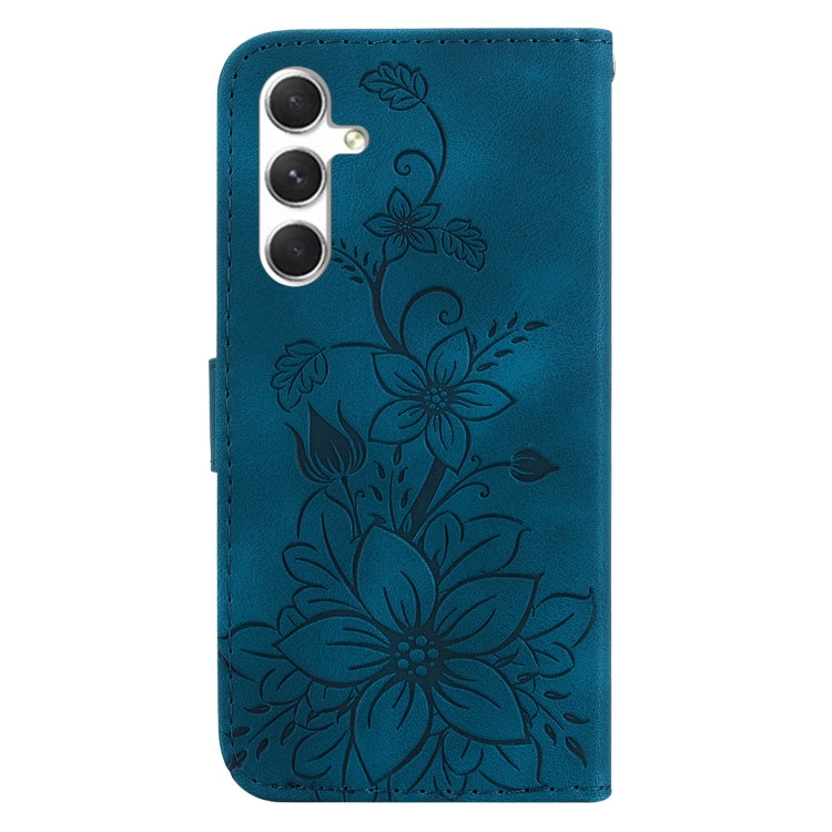 For Samsung Galaxy S25+ 5G Lily Embossed Leather Phone Case(Dark Blue) by buy2fix