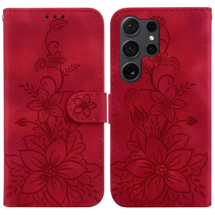 For Samsung Galaxy S25 Ultra 5G Lily Embossed Leather Phone Case(Red) - Galaxy S25 Ultra 5G Cases by buy2fix | Online Shopping UK | buy2fix