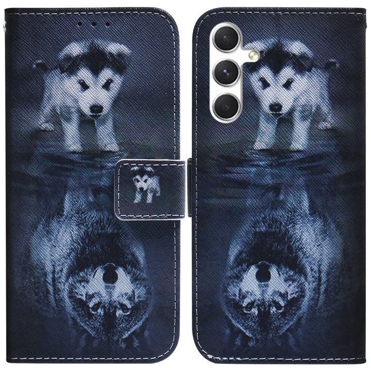 For Samsung Galaxy S25+ 5G Coloured Drawing Flip Leather Phone Case(Wolf and Dog) by buy2fix