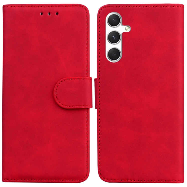 For Samsung Galaxy S25+ 5G Skin Feel Pure Color Flip Leather Phone Case(Red) by buy2fix