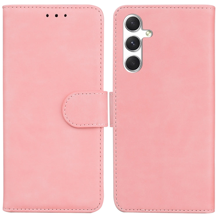 For Samsung Galaxy S25+ 5G Skin Feel Pure Color Flip Leather Phone Case(Pink) by buy2fix