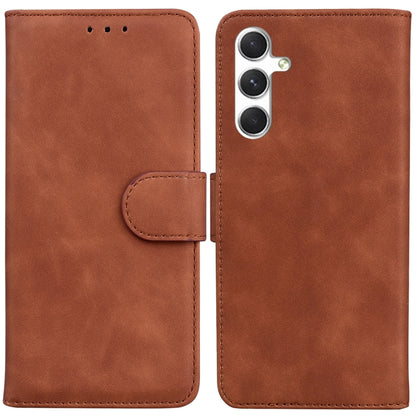 For Samsung Galaxy S25+ 5G Skin Feel Pure Color Flip Leather Phone Case(Brown) by buy2fix