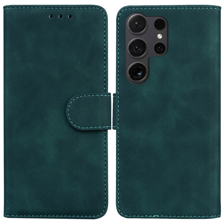 For Samsung Galaxy S25 Ultra 5G Skin Feel Pure Color Flip Leather Phone Case(Green) by buy2fix