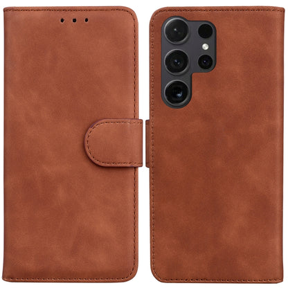 For Samsung Galaxy S25 Ultra 5G Skin Feel Pure Color Flip Leather Phone Case(Brown) by buy2fix