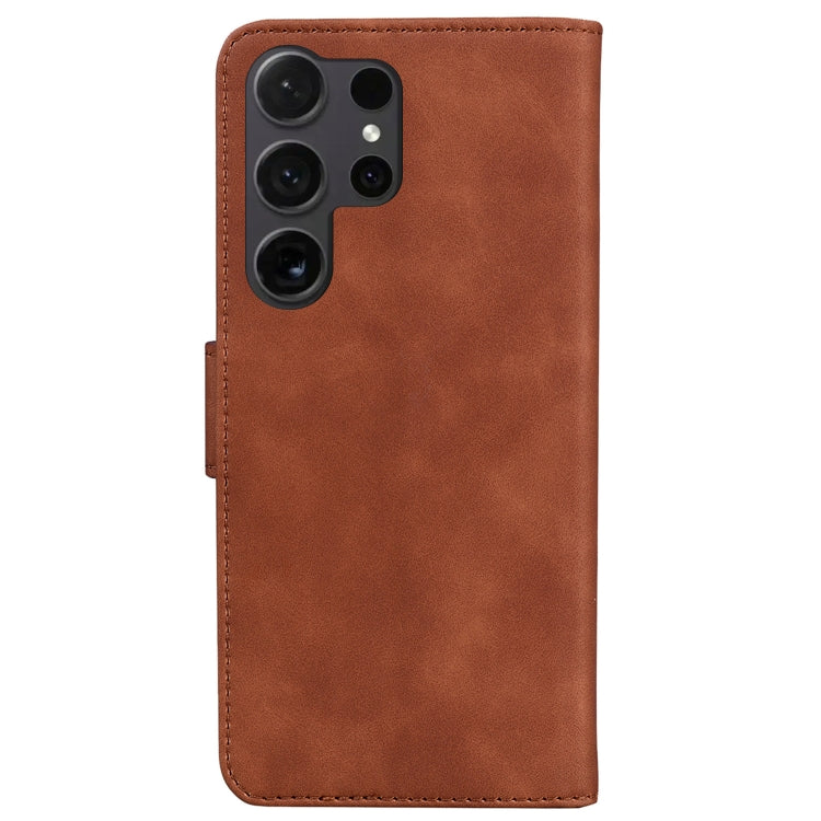 For Samsung Galaxy S25 Ultra 5G Skin Feel Pure Color Flip Leather Phone Case(Brown) by buy2fix