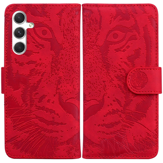 For Samsung Galaxy S25 5G Tiger Embossing Pattern Flip Leather Phone Case(Red) - Galaxy S25 5G Cases by buy2fix | Online Shopping UK | buy2fix