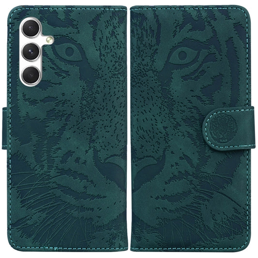 For Samsung Galaxy S25 5G Tiger Embossing Pattern Flip Leather Phone Case(Green) - Galaxy S25 5G Cases by buy2fix | Online Shopping UK | buy2fix