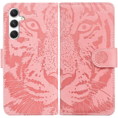 For Samsung Galaxy S25 5G Tiger Embossing Pattern Flip Leather Phone Case(Pink) - Galaxy S25 5G Cases by buy2fix | Online Shopping UK | buy2fix