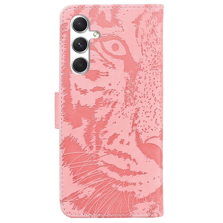 For Samsung Galaxy S25 5G Tiger Embossing Pattern Flip Leather Phone Case(Pink) - Galaxy S25 5G Cases by buy2fix | Online Shopping UK | buy2fix