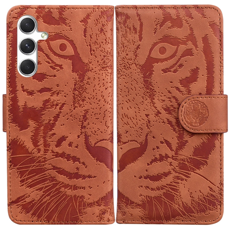 For Samsung Galaxy S25+ 5G Tiger Embossing Pattern Flip Leather Phone Case(Brown) by buy2fix