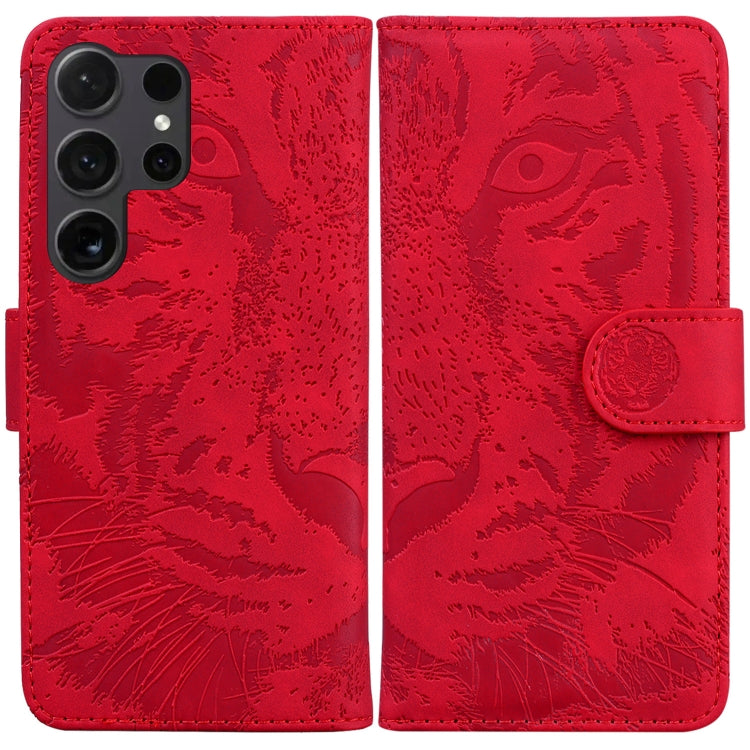 For Samsung Galaxy S25 Ultra 5G Tiger Embossing Pattern Flip Leather Phone Case(Red) - Galaxy S25 Ultra 5G Cases by buy2fix | Online Shopping UK | buy2fix