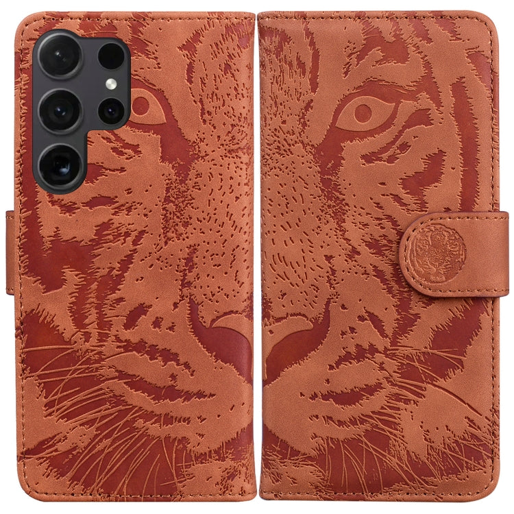 For Samsung Galaxy S25 Ultra 5G Tiger Embossing Pattern Flip Leather Phone Case(Brown) - Galaxy S25 Ultra 5G Cases by buy2fix | Online Shopping UK | buy2fix